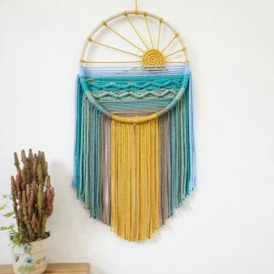 Hand-woven Cotton Rope Sunrise Sunset Tapestry Bohemian Colorful Sunrise Sunset Wall Art with Tassel Decorative 1