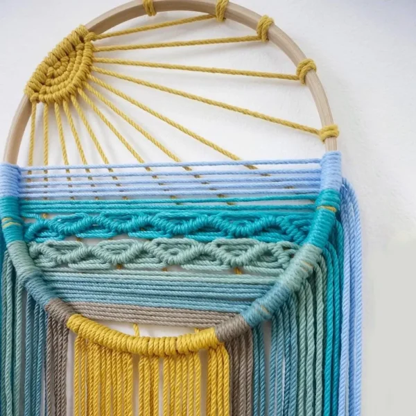Hand-woven Cotton Rope Sunrise Sunset Tapestry Bohemian Colorful Sunrise Sunset Wall Art with Tassel Decorative 2