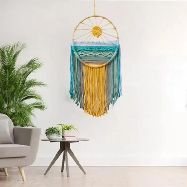 Hand-woven Cotton Rope Sunrise Sunset Tapestry Bohemian Colorful Sunrise Sunset Wall Art with Tassel Decorative 5
