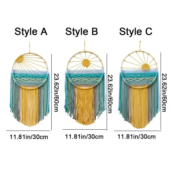Hand-woven Cotton Rope Sunrise Sunset Tapestry Bohemian Colorful Sunrise Sunset Wall Art with Tassel Decorative 6