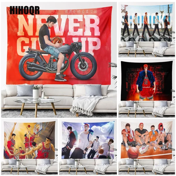 Japanese Anime Characters Wall Tapestry, Aesthetic Room Decor, Hippie Basketball, Large Fabric, Bedroom, Home Decoration 1