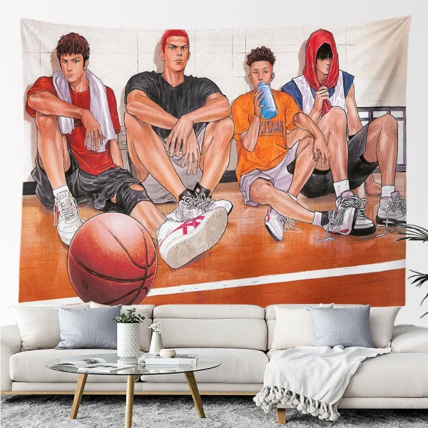 Japanese Anime Characters Wall Tapestry, Aesthetic Room Decor, Hippie Basketball, Large Fabric, Bedroom, Home Decoration 2