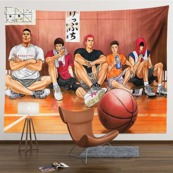 Japanese Anime Characters Wall Tapestry, Aesthetic Room Decor, Hippie Basketball, Large Fabric, Bedroom, Home Decoration 5