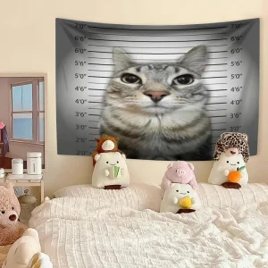 Funny Cat Meme Tapestry Kawaii Animal Home Decor Wall Hanging Covering Cloth Bedroom Dorm Background Festival Gift Room Decor 1
