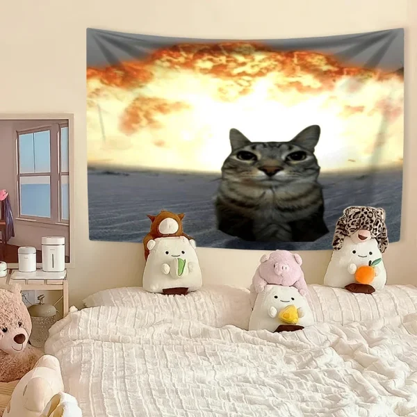 Funny Cat Meme Tapestry Kawaii Animal Home Decor Wall Hanging Covering Cloth Bedroom Dorm Background Festival Gift Room Decor 2