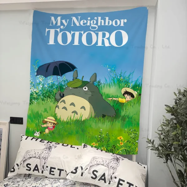 1PC Hayao Miyazaki Anime Movie Totoro Tapestry Printed Large Wall Tapestry Art Science Fiction Room Home Decor Decor Blanket 2
