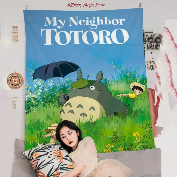 1PC Hayao Miyazaki Anime Movie Totoro Tapestry Printed Large Wall Tapestry Art Science Fiction Room Home Decor Decor Blanket 3