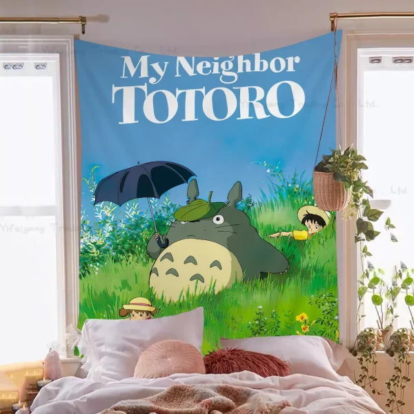 1PC Hayao Miyazaki Anime Movie Totoro Tapestry Printed Large Wall Tapestry Art Science Fiction Room Home Decor Decor Blanket 4