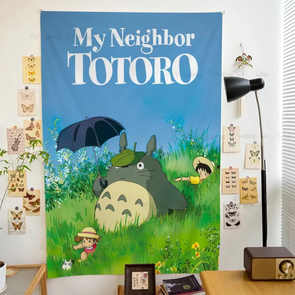 1PC Hayao Miyazaki Anime Movie Totoro Tapestry Printed Large Wall Tapestry Art Science Fiction Room Home Decor Decor Blanket 5