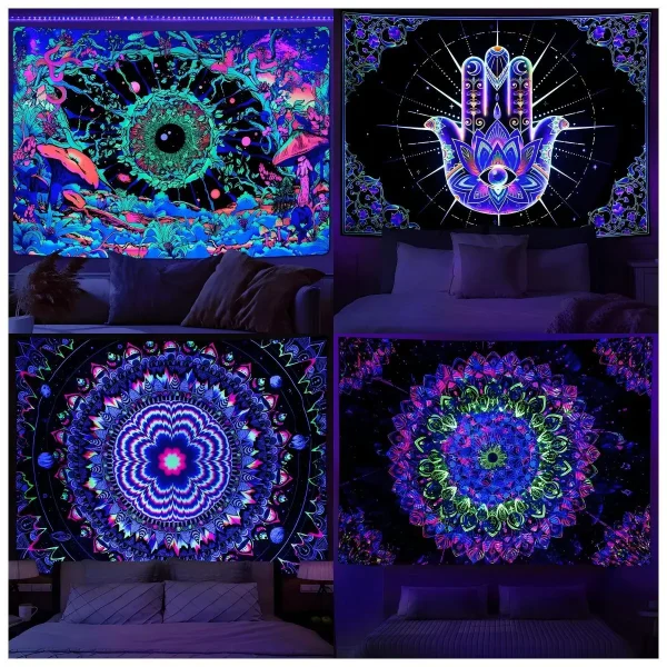 VIKAMA Neon Illusion Hamsa Hand Tapestry Cosmic Nebula All Seeing Eye Meditation Room Bohemian Bedroom Home Decor Tapestry 1