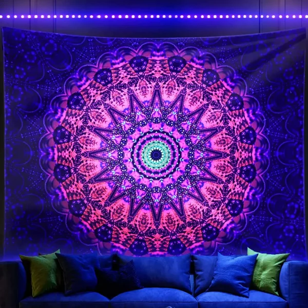 VIKAMA Neon Illusion Hamsa Hand Tapestry Cosmic Nebula All Seeing Eye Meditation Room Bohemian Bedroom Home Decor Tapestry 2