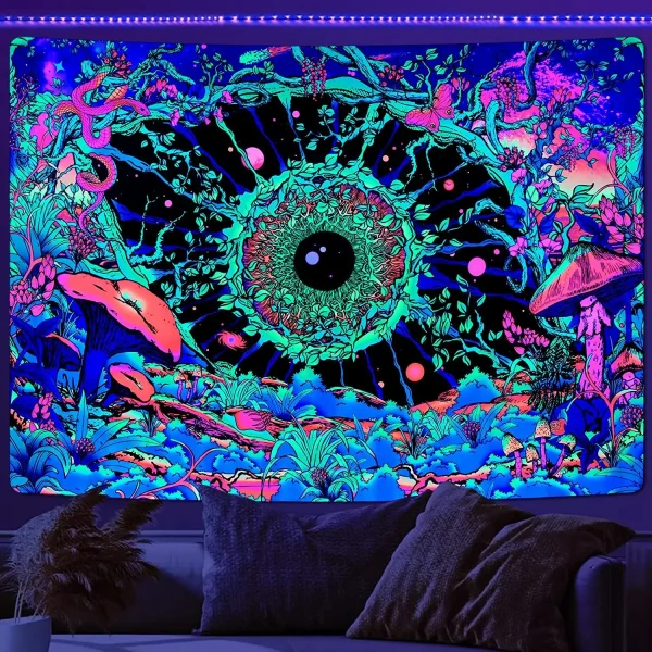 VIKAMA Neon Illusion Hamsa Hand Tapestry Cosmic Nebula All Seeing Eye Meditation Room Bohemian Bedroom Home Decor Tapestry 4