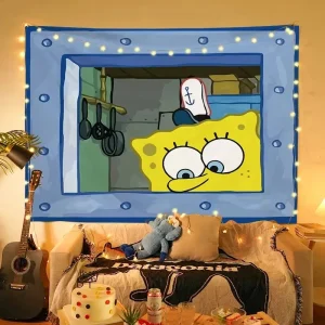 MINISO Squidward Tentacles Cartoon Tapestry Aesthetic Wall Hanging Bedroom Living Room Dorm Decor Art Poster Gift 1