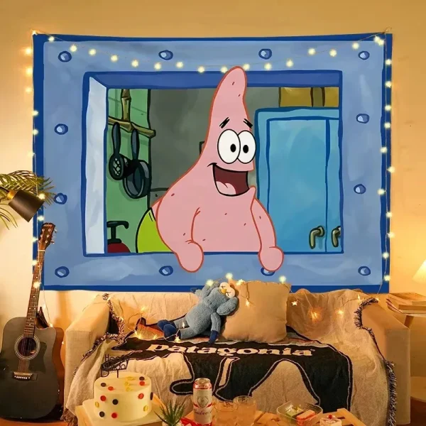 MINISO Squidward Tentacles Cartoon Tapestry Aesthetic Wall Hanging Bedroom Living Room Dorm Decor Art Poster Gift 4