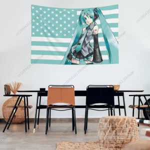 Anime Tapestry H-Hatsune M-Miku American Flag Wall Hanging Cloth Dorm Room Decor Wallpaper Banner tapestry Aesthetic Decorative 1