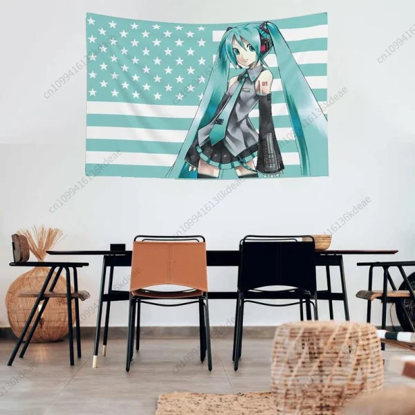 Anime Tapestry H-Hatsune M-Miku American Flag Wall Hanging Cloth Dorm Room Decor Wallpaper Banner tapestry Aesthetic Decorative 1