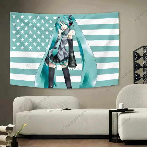 Anime Tapestry H-Hatsune M-Miku American Flag Wall Hanging Cloth Dorm Room Decor Wallpaper Banner tapestry Aesthetic Decorative 3