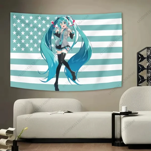 Anime Tapestry H-Hatsune M-Miku American Flag Wall Hanging Cloth Dorm Room Decor Wallpaper Banner tapestry Aesthetic Decorative 4