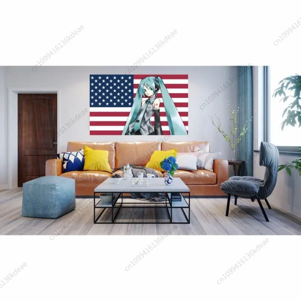 Anime Tapestry H-Hatsune M-Miku American Flag Wall Hanging Cloth Dorm Room Decor Wallpaper Banner tapestry Aesthetic Decorative 5