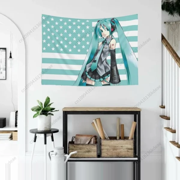 Anime Tapestry H-Hatsune M-Miku American Flag Wall Hanging Cloth Dorm Room Decor Wallpaper Banner tapestry Aesthetic Decorative 6