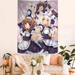 Anime Nekopara Movie Sticky DIY Wall Tapestry Hippie Flower Wall Carpets Dorm Decor Wall Art Decor 1