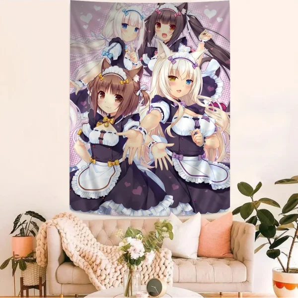 Anime Nekopara Movie Sticky DIY Wall Tapestry Hippie Flower Wall Carpets Dorm Decor Wall Art Decor 1