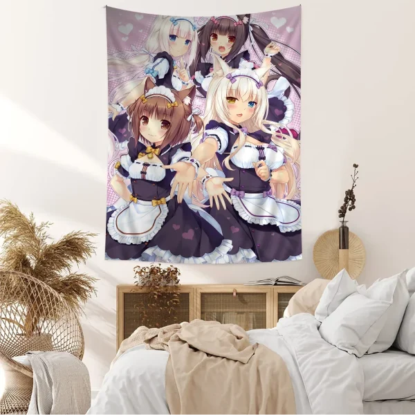Anime Nekopara Movie Sticky DIY Wall Tapestry Hippie Flower Wall Carpets Dorm Decor Wall Art Decor 2