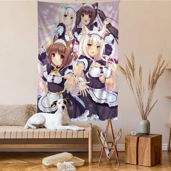Anime Nekopara Movie Sticky DIY Wall Tapestry Hippie Flower Wall Carpets Dorm Decor Wall Art Decor 3