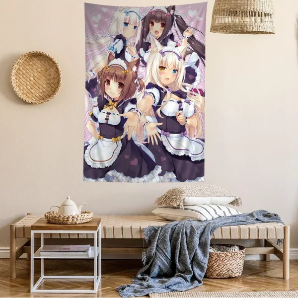 Anime Nekopara Movie Sticky DIY Wall Tapestry Hippie Flower Wall Carpets Dorm Decor Wall Art Decor 4
