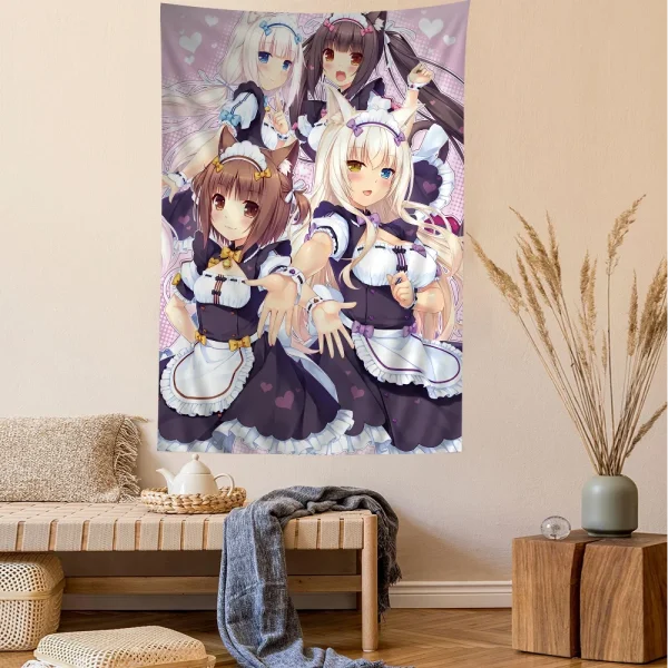 Anime Nekopara Movie Sticky DIY Wall Tapestry Hippie Flower Wall Carpets Dorm Decor Wall Art Decor 5