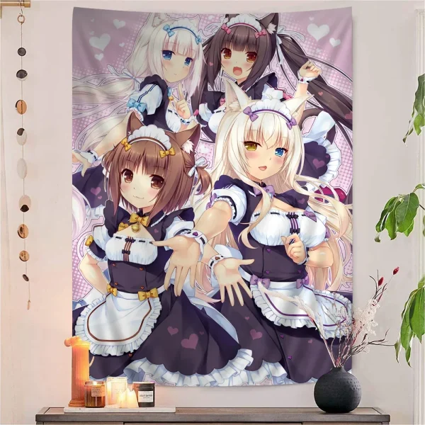 Anime Nekopara Movie Sticky DIY Wall Tapestry Hippie Flower Wall Carpets Dorm Decor Wall Art Decor 6