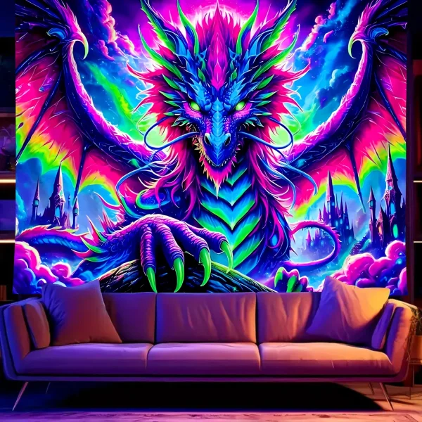 VIKAMA Dragon Scale Tapestry Cosmic Blue Gaming Room Backdrop & Bohemian Living Room Decorative Fabrics 1