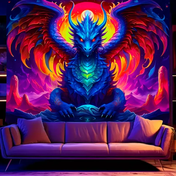 VIKAMA Dragon Scale Tapestry Cosmic Blue Gaming Room Backdrop & Bohemian Living Room Decorative Fabrics 3
