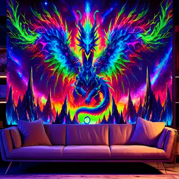 VIKAMA Dragon Scale Tapestry Cosmic Blue Gaming Room Backdrop & Bohemian Living Room Decorative Fabrics 4
