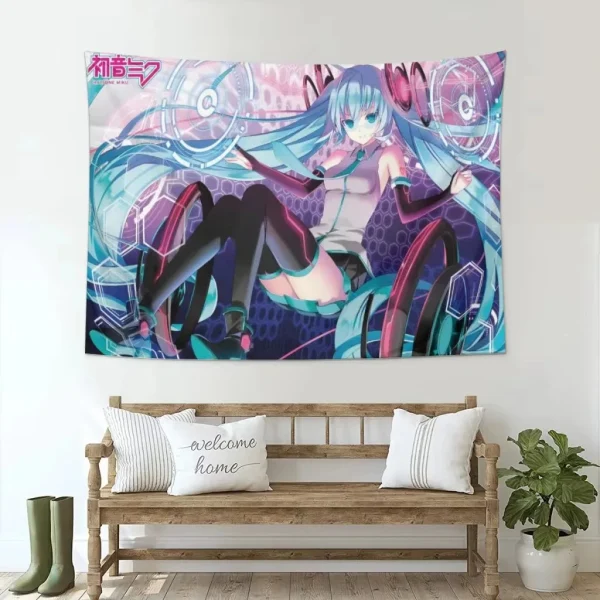 Hatsune Miku Kawaii Anime Polyester Poster Tapestry Wall Art for Bedroom Dorm Room Decor Fans Gifts 3