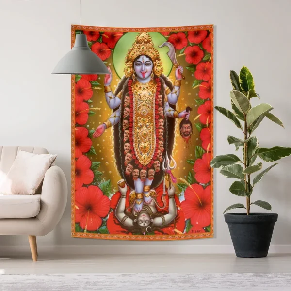 3x5ft Smiler Maa Kali Poster Goddess Maa Kali Killing Lord Shiva Backdrop Maa Kali Tapestry Background Bohemian Aesthetic 5