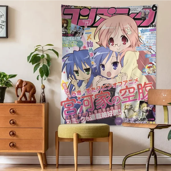 Anime Lucky Star Printed Large Wall Tapestry Hanging Tarot Hippie Wall Rugs Dorm Cheap Hippie Wall Hanging 1