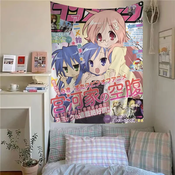 Anime Lucky Star Printed Large Wall Tapestry Hanging Tarot Hippie Wall Rugs Dorm Cheap Hippie Wall Hanging 4