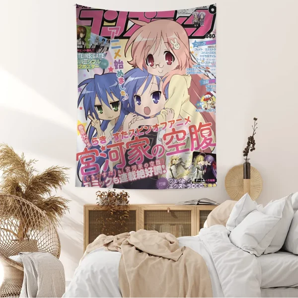 Anime Lucky Star Printed Large Wall Tapestry Hanging Tarot Hippie Wall Rugs Dorm Cheap Hippie Wall Hanging 5