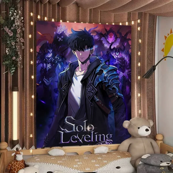 Solo Leveling Anime Cartoon Tapestry Art Science Fiction Room Home Decor Wall Hanging Home Decor 2