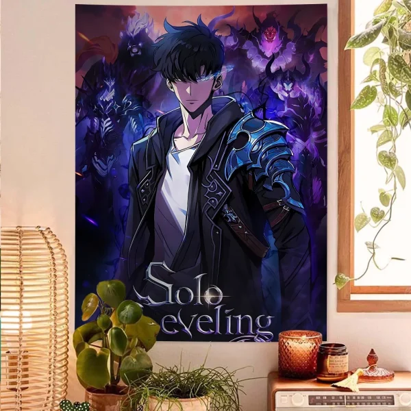 Solo Leveling Anime Cartoon Tapestry Art Science Fiction Room Home Decor Wall Hanging Home Decor 4