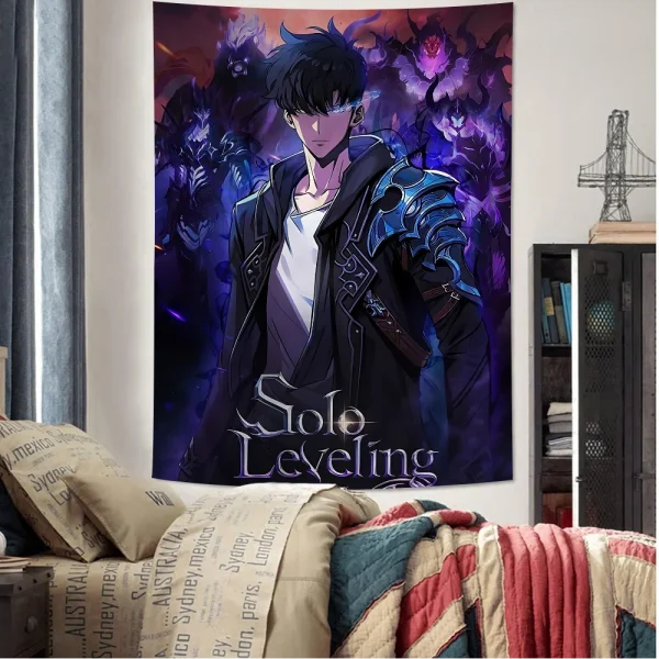 Solo Leveling Anime Cartoon Tapestry Art Science Fiction Room Home Decor Wall Hanging Home Decor 5