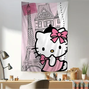 MINISO Hello Kitty Sanrio cartoon character cute tarot hippie wall carpet colorful art decoration tapestry wall hanging dormito 1