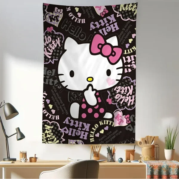 MINISO Hello Kitty Sanrio cartoon character cute tarot hippie wall carpet colorful art decoration tapestry wall hanging dormito 2