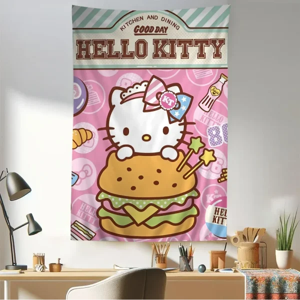 MINISO Hello Kitty Sanrio cartoon character cute tarot hippie wall carpet colorful art decoration tapestry wall hanging dormito 4