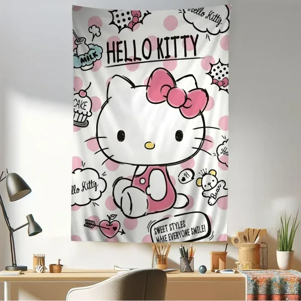MINISO Hello Kitty Sanrio cartoon character cute tarot hippie wall carpet colorful art decoration tapestry wall hanging dormito 5