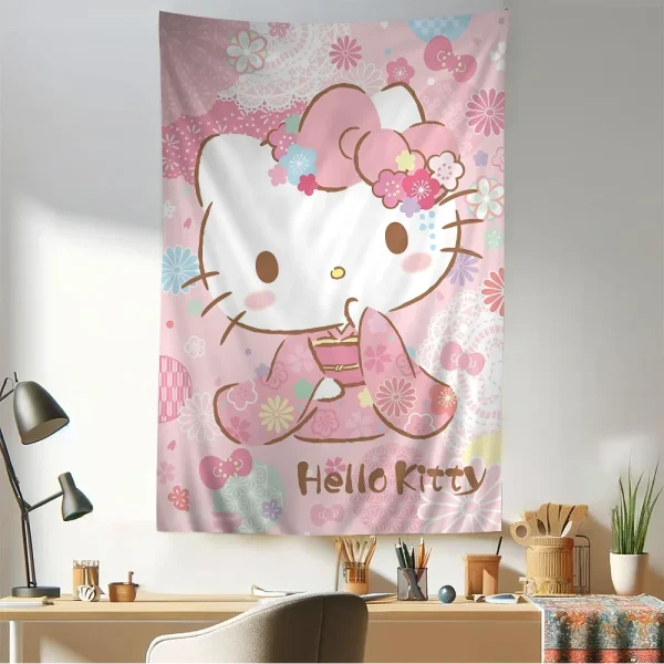 MINISO Hello Kitty Sanrio cartoon character cute tarot hippie wall carpet colorful art decoration tapestry wall hanging dormito 6