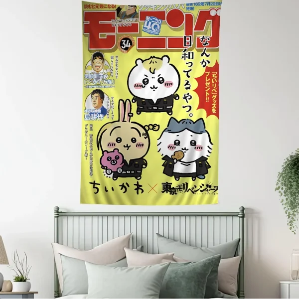 Cute Cartoon Chiikawa Anime Tapestry Hippie Flower Wall Carpets Dorm Decor Wall Hanging Home Decor 1