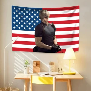 Leon Kennedy American Flag Tapestry Wall Hanging Hippie Home Decor Aesthetic Bedroom Dorm Decor Background Cloth Birthday Gift 1