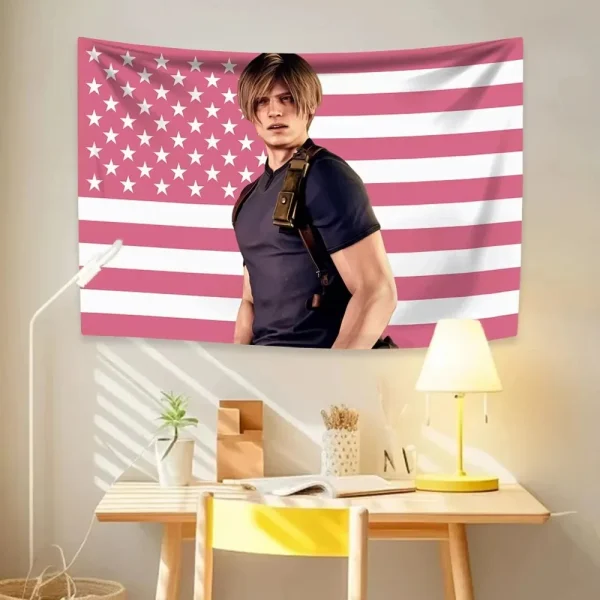 Leon Kennedy American Flag Tapestry Wall Hanging Hippie Home Decor Aesthetic Bedroom Dorm Decor Background Cloth Birthday Gift 3